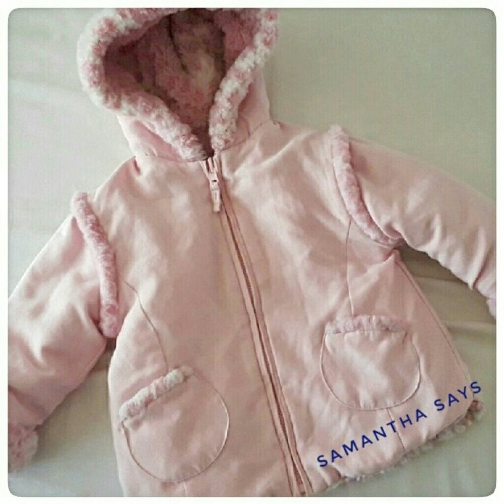 SAMANTHA SAYS Girls Pink Jacket Size 3T Faux Suede & Fur Reversible Kids Coat